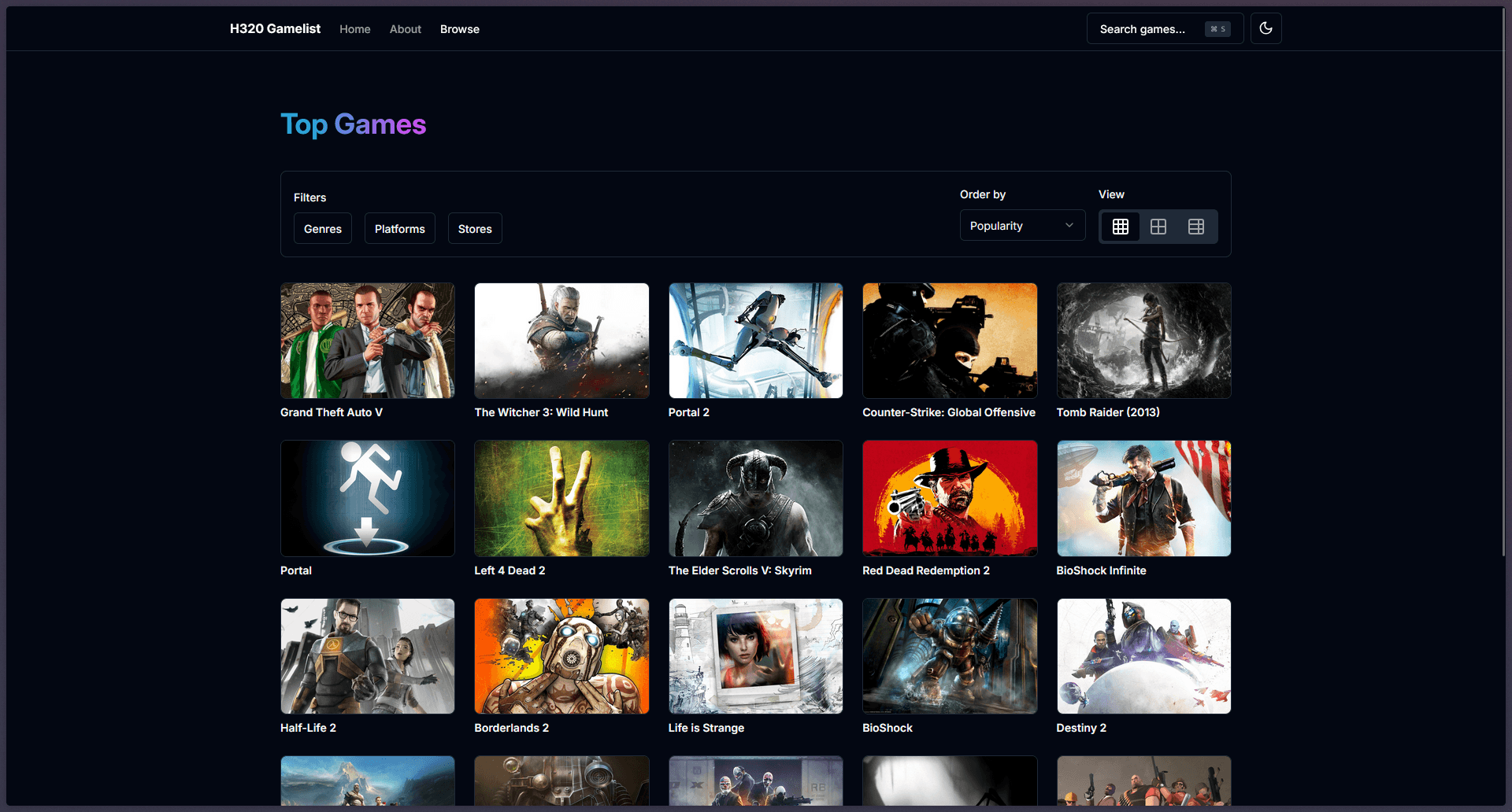 H320 Gamelist screenshot
