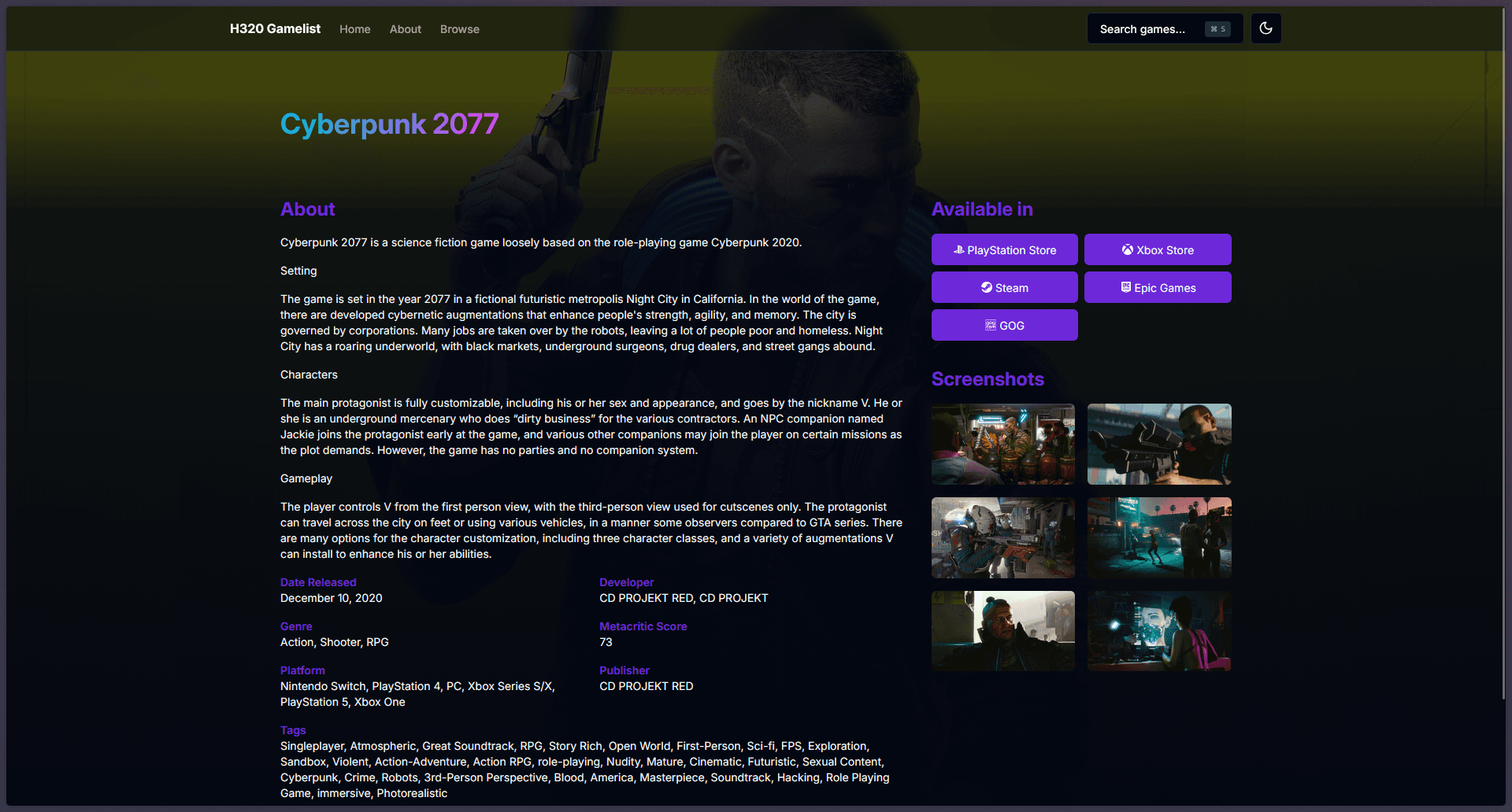 H320 Gamelist screenshot