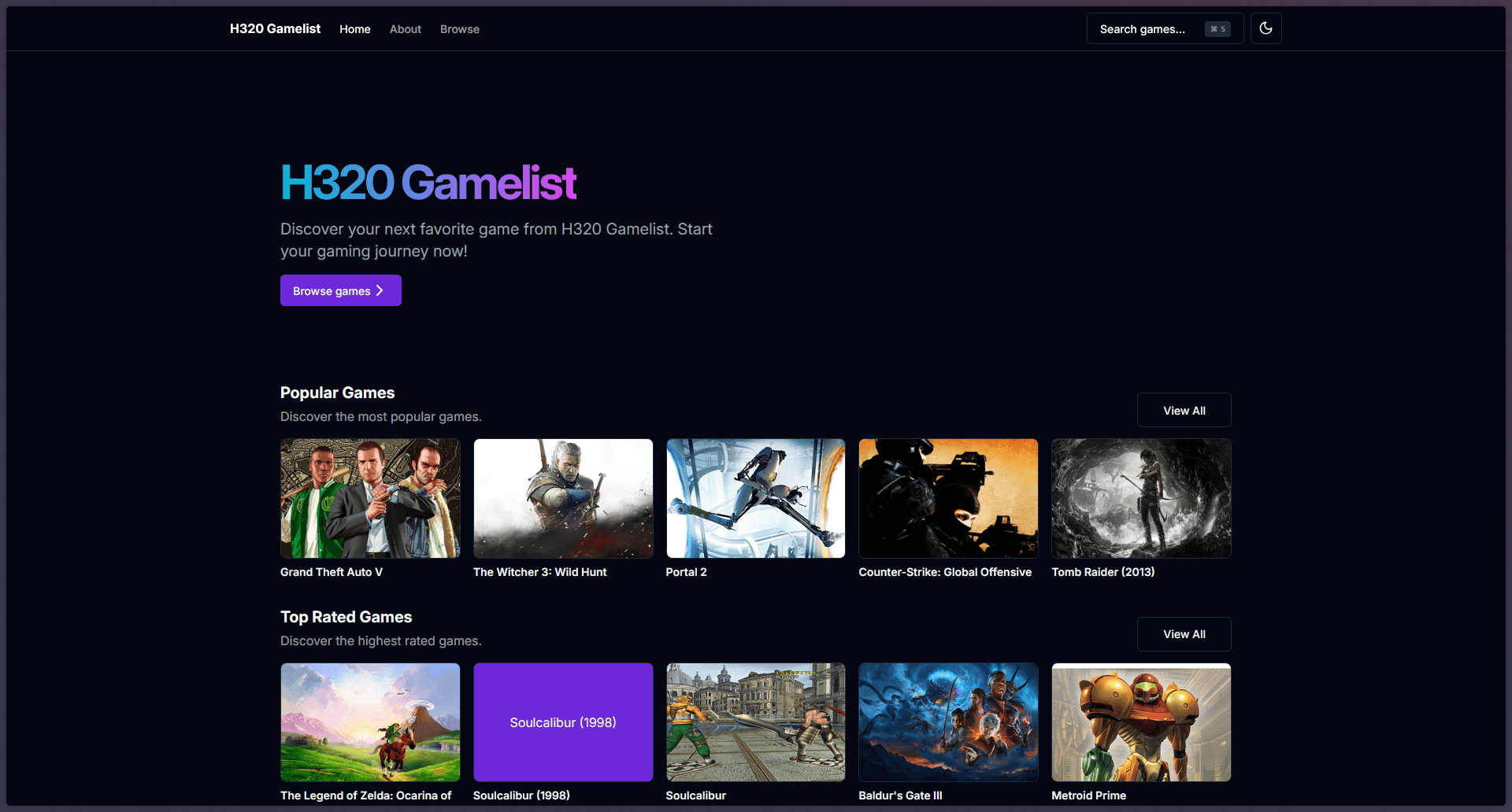 H320 Gamelist screenshot