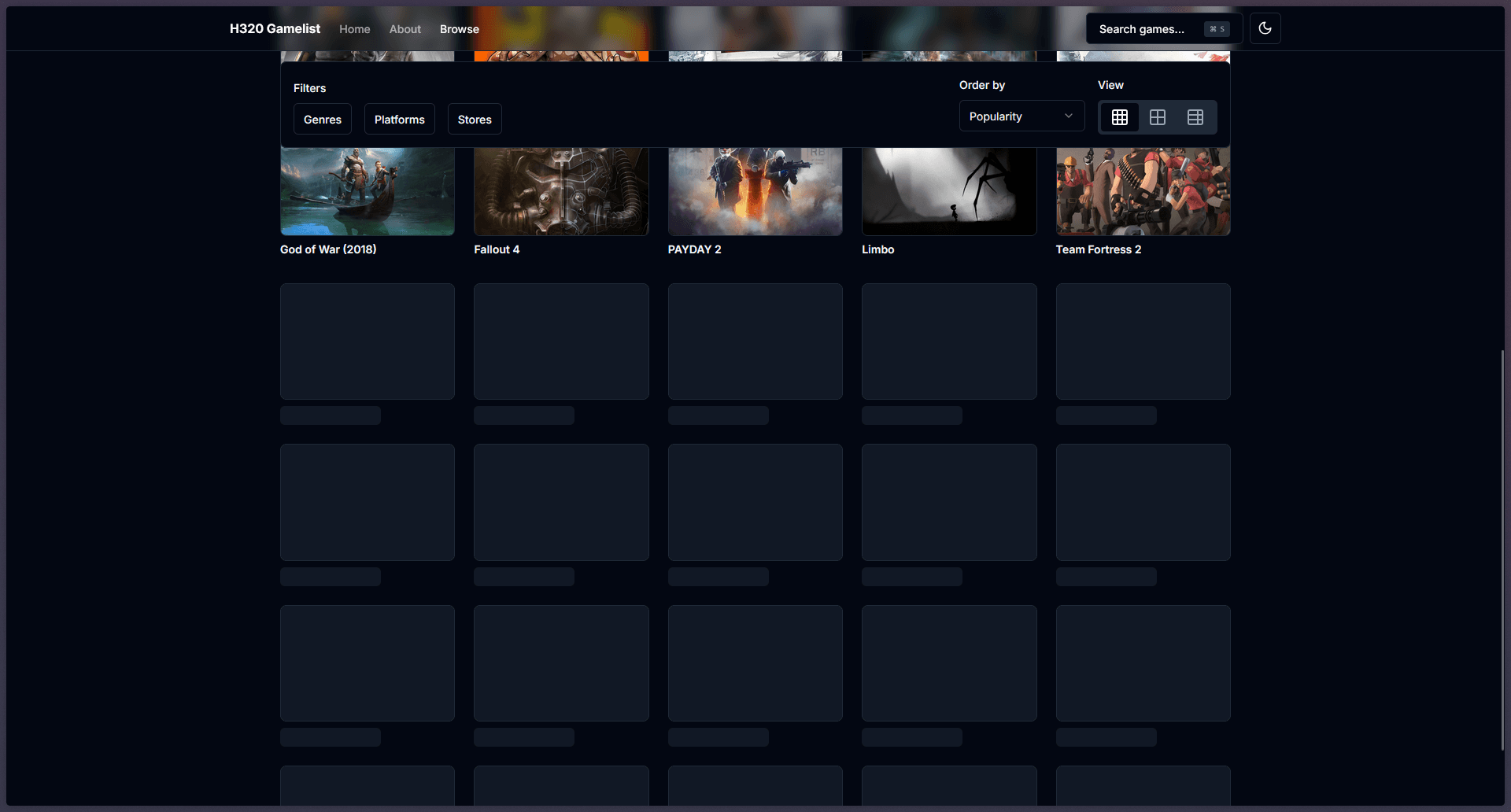 H320 Gamelist screenshot